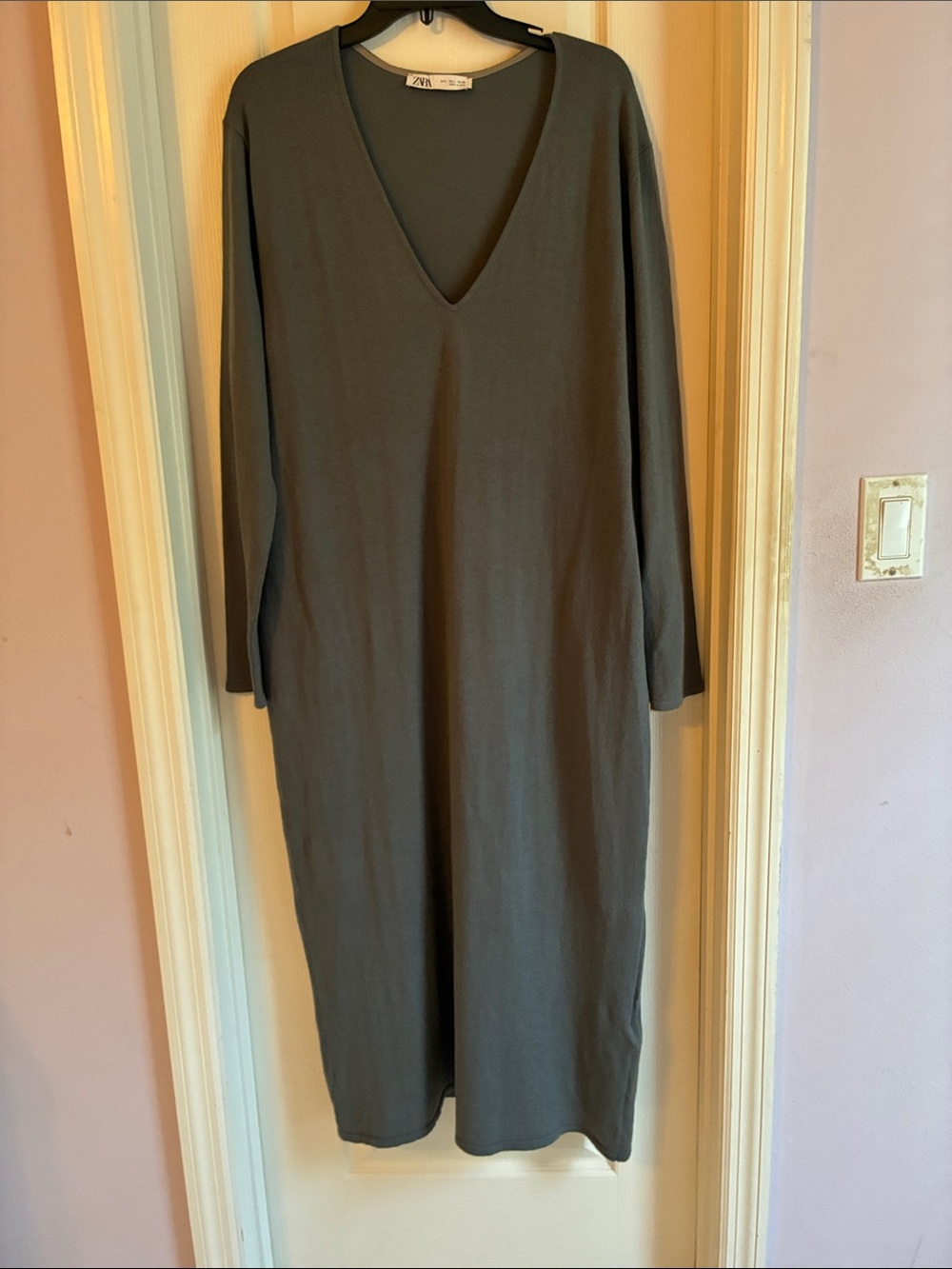 Zara Sweater Dress Wool Blend Gray Knit Maxi L